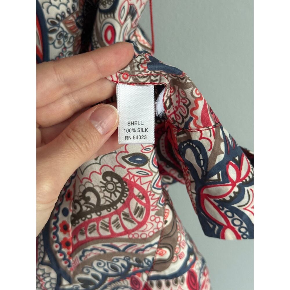 Banana Republic Women S 100% Silk Paisley Shirt Dress Red Navy Boho Preppy - Picture 3 of 6
